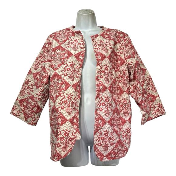 Vintage pink Floral Tapestry Jacket Open Front Boho Kimono Style OS - Picture 1 of 2